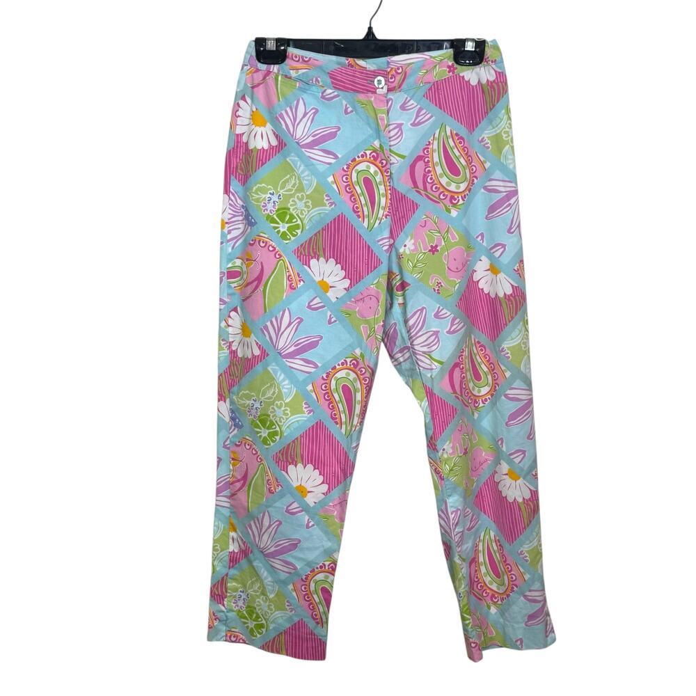 Vintage Lilly Pulitzer White Label Size 8 Adios Elephant Print Pants